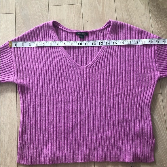 Wild Fable Ribbed V Neck Cropped Cotton Blend Sweater in Lilac Size L - Picture 2 of 10